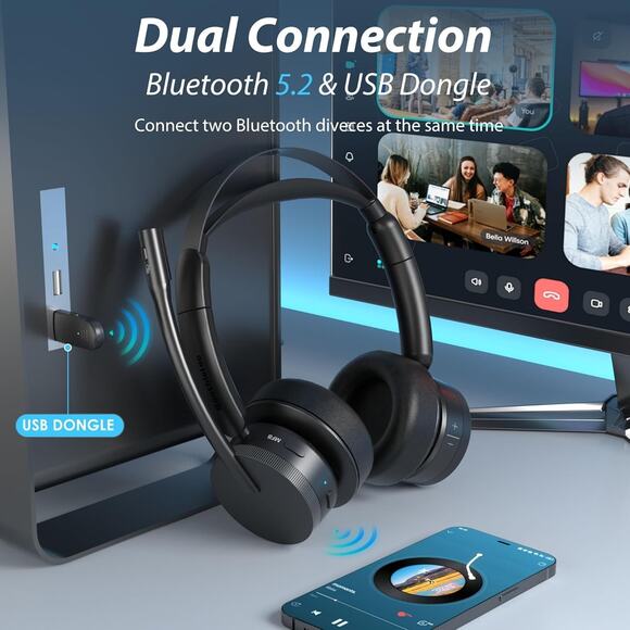 Wireless Headset with Mic for Work (Upgrade Volume Knob & Charging Indicator) - Picture 5 of 8